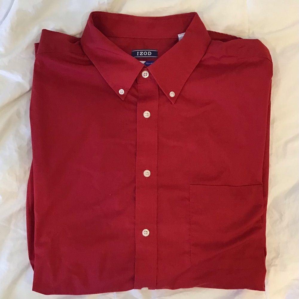 Mens XL IZOD, Maroon, long sleeve button dress shirt